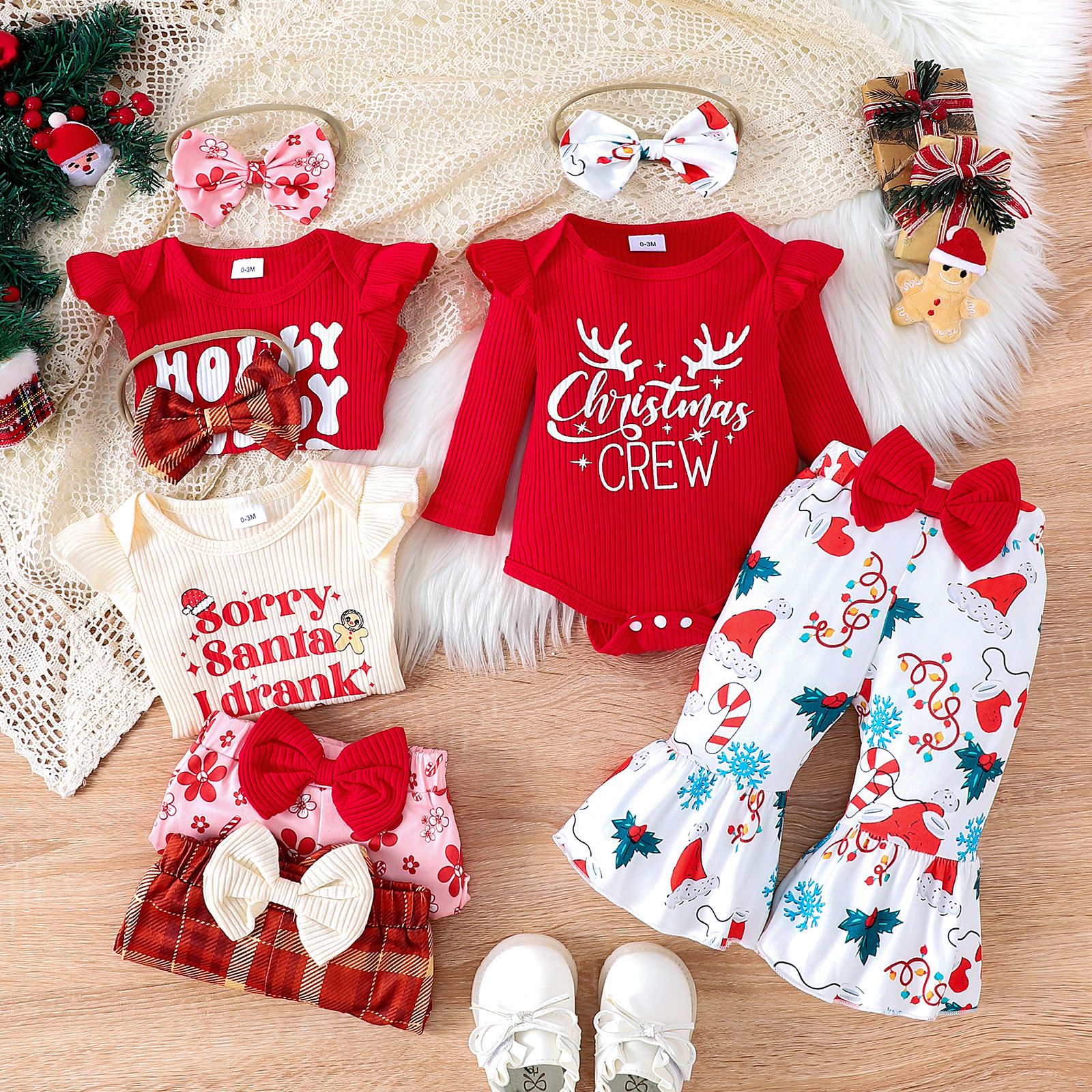 New autumn Christmas letter printed round neck long sleeved shirt for foreign trade, multi pattern pants, and head estimation set