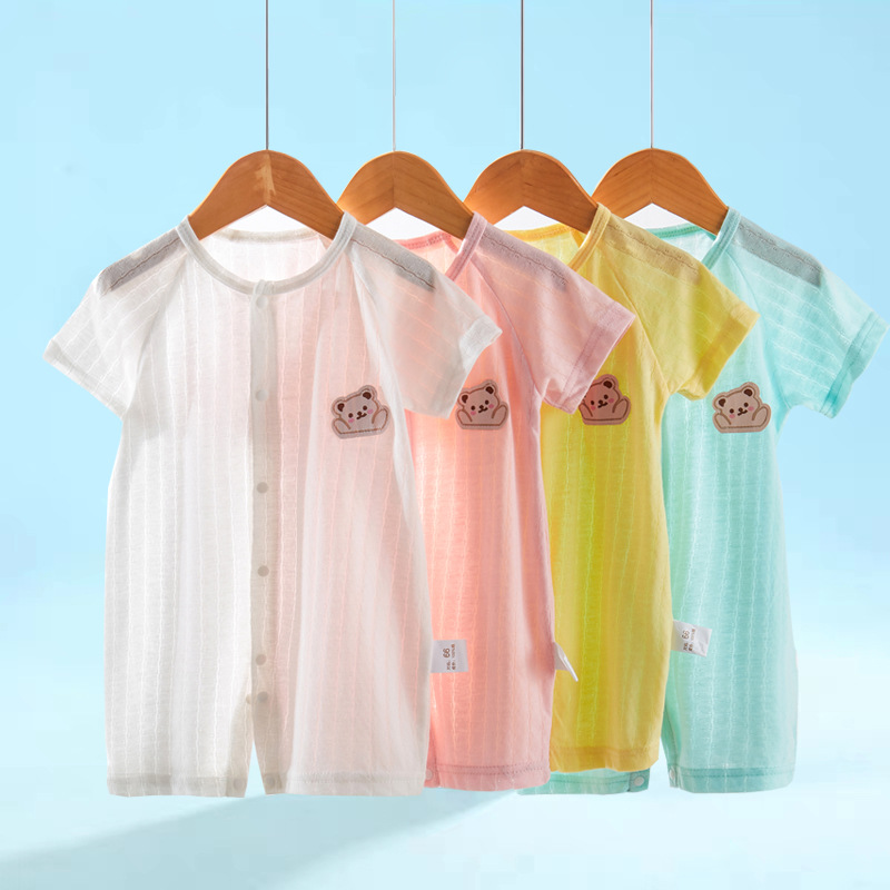 Summer thin crawling clothes, pure cotton baby jumpsuit, breathable baby air conditioning clothes, short sleeved newborn pajamas