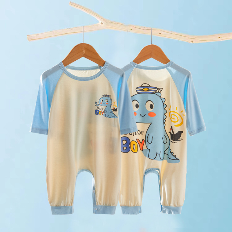 Baby clothes summer thin long sleeved pajamas casual baby air-conditioned clothes pure cotton newborn jumpsuit summer hair replacement