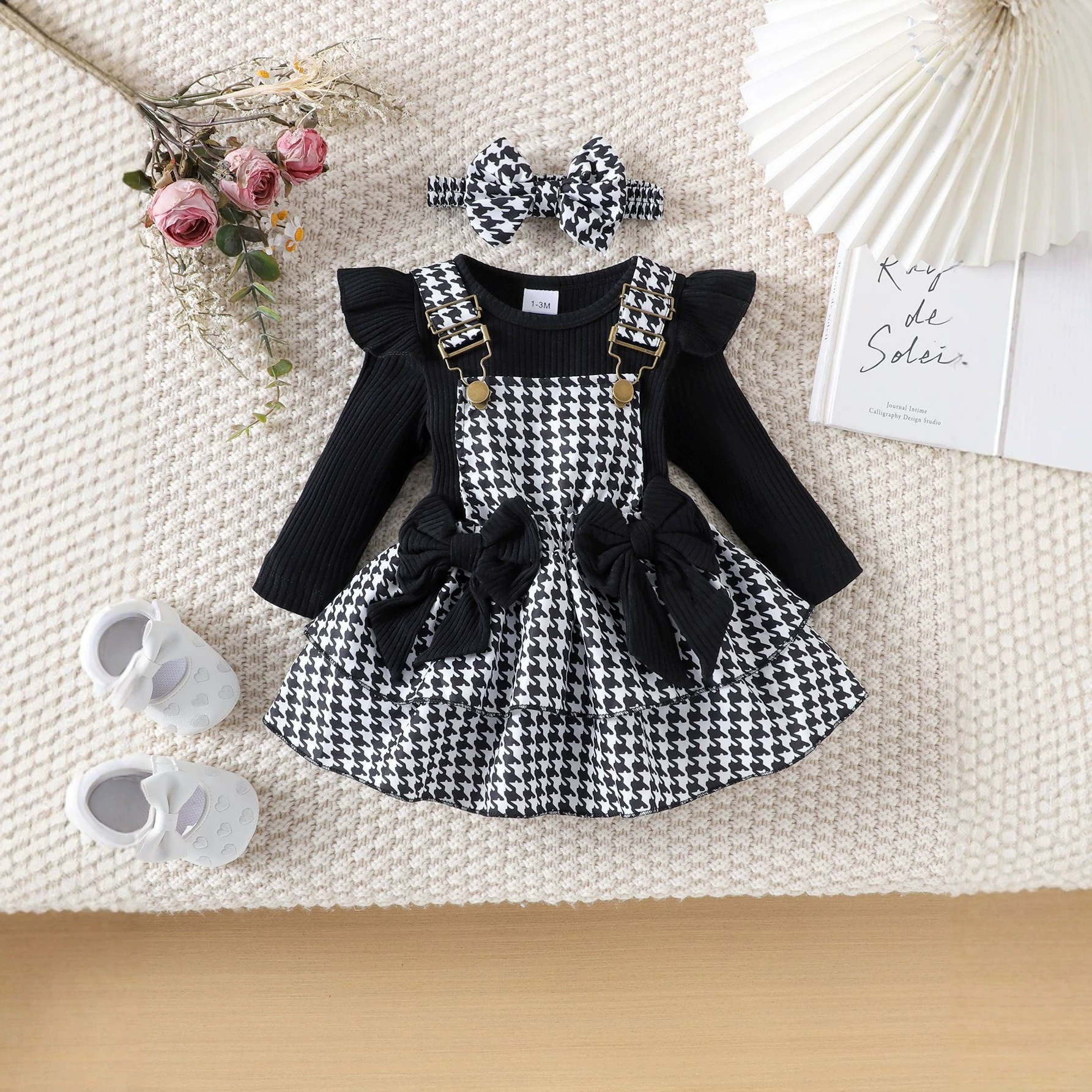 Baby Princess Strap Dress 3-Piece Set Newborn Full Moon Love Bow Dress Set