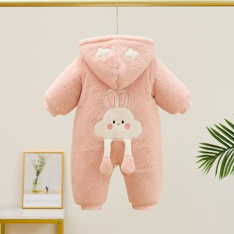 Baby jumpsuit for autumn and winter, thickened and plush for going out. Baby's winter clothes, cotton clothes, newborn clothes, crawling clothes, outdoor hugging clothes