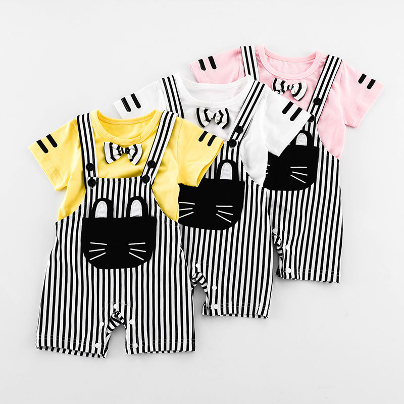 Summer Short sleeved Trendy 2025 New Outing Set for Boys and Girls with Korean Striped Strap Pants