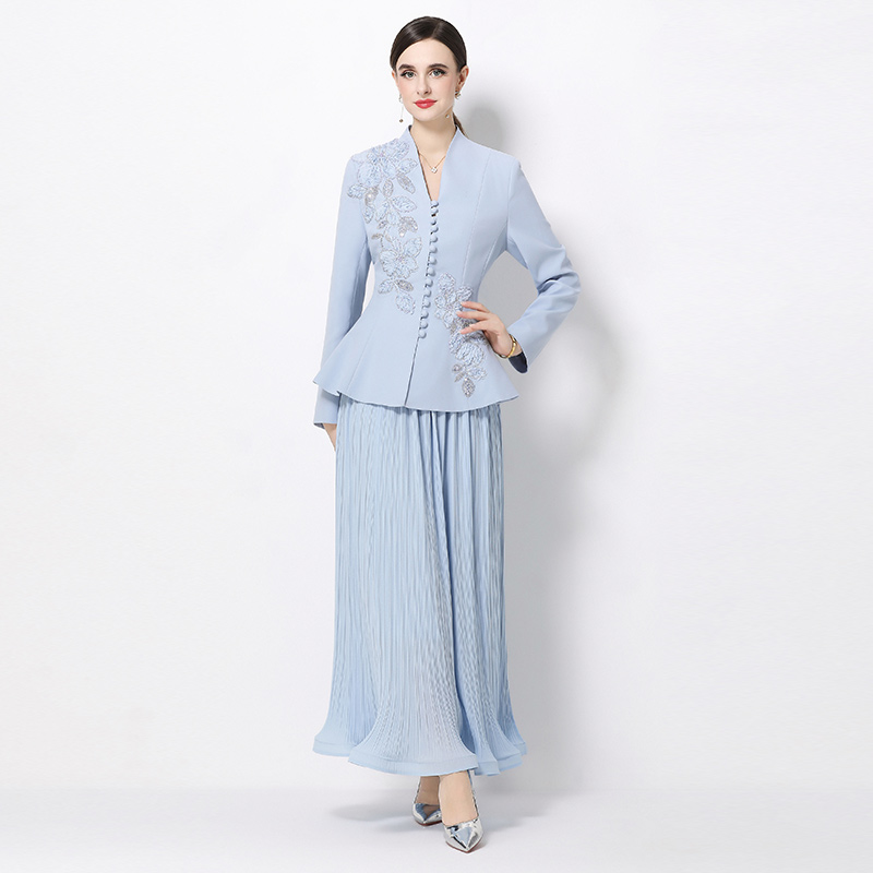 2026 new style three-dimensional flower nail bead waist cinching suit set, women's pleated skirt two-piece set 2026 new style three-dimensional flower nail bead waist cinching suit set, women's pleated skirt two-piece set