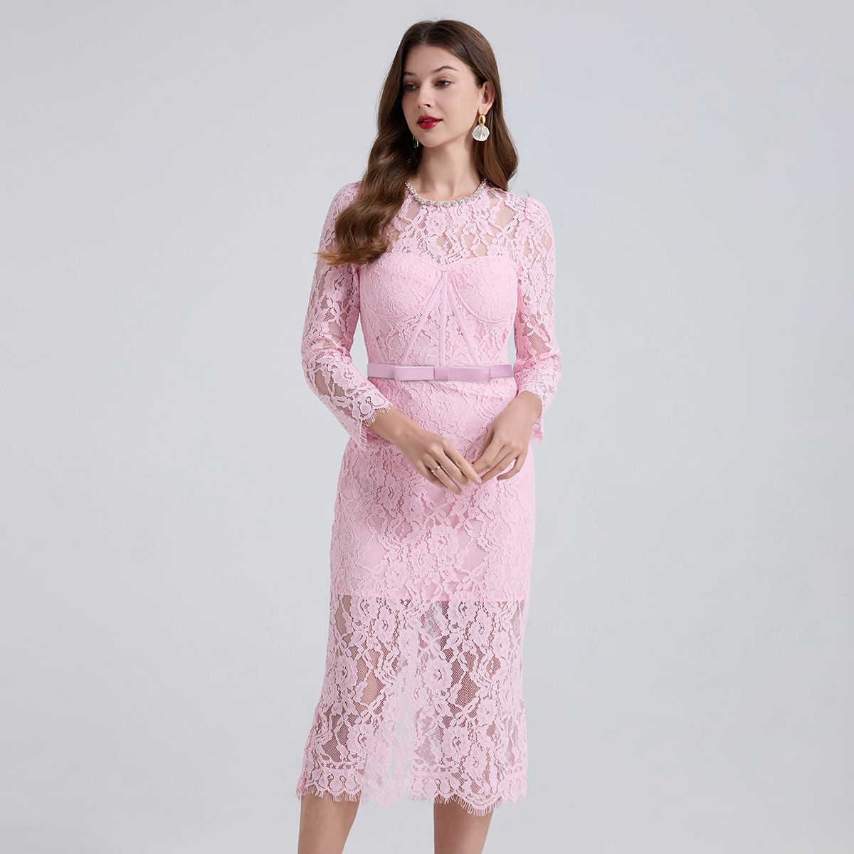 Real shooting of spring and summer new elastic lace diamond embellishment three-dimensional chest pad fishbone dress high waist slim fit hip hugging skirt Real shooting of spring and summer new elastic lace diamond embellishment three-dimensional chest pad fishbone dress high waist slim fit hip hugging skirt
