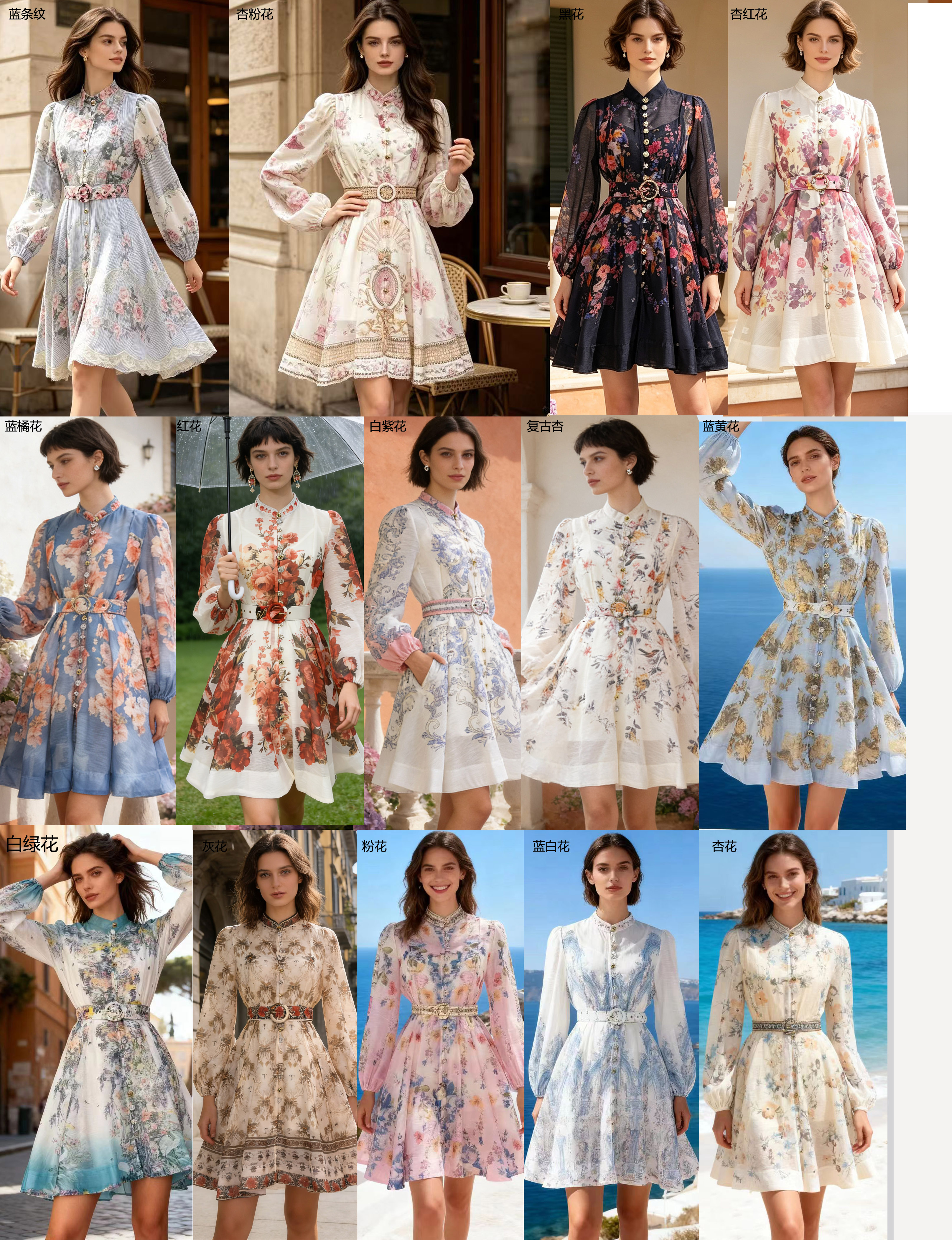 Australian new elegant retro positioning printed stand up collar single breasted waist slimming dress short skirt umbrella skirt Australian new elegant retro positioning printed stand up collar single breasted waist slimming dress short skirt umbrella skirt