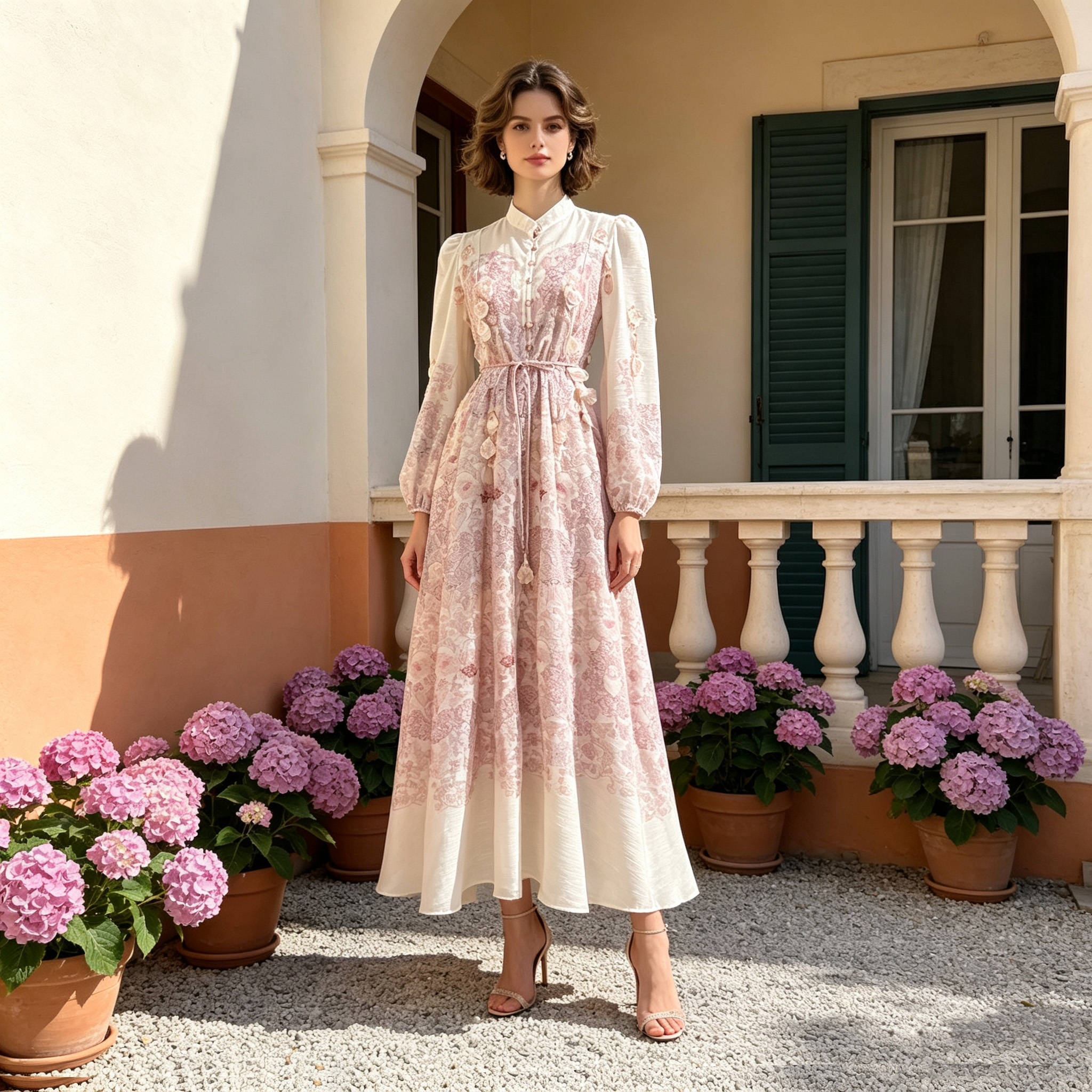 Australian niche 2026 summer elegant stand up collar single breasted heavy industry floral fringe two-piece dress long skirt Australian niche 2026 summer elegant stand up collar single breasted heavy industry floral fringe two-piece dress long skirt