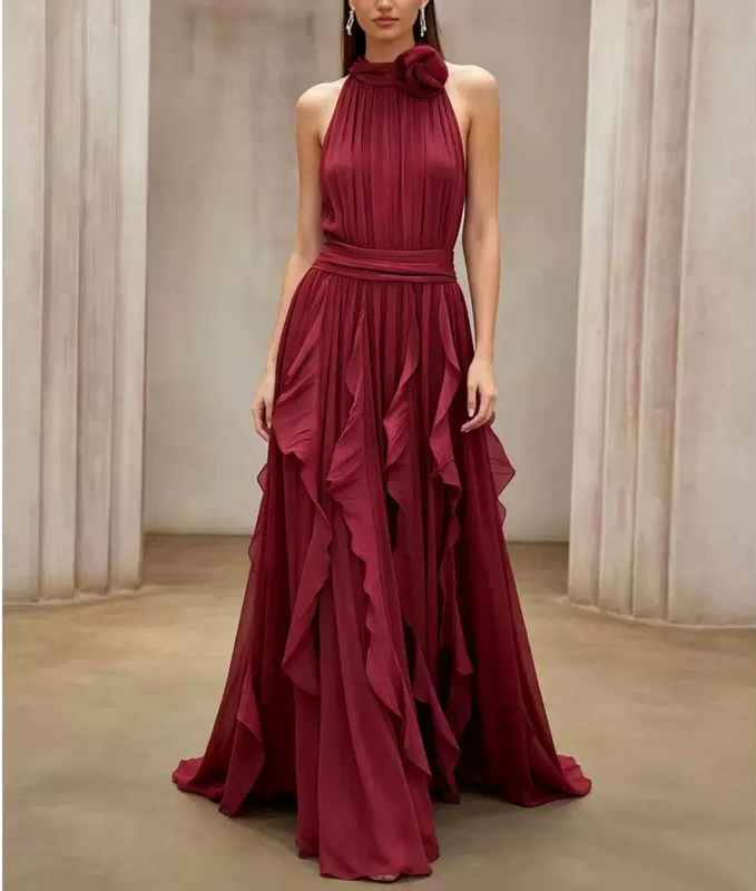 European and American summer new waist cinching layered ruffle edge socialite temperament retro off shoulder long dress formal dress European and American summer new waist cinching layered ruffle edge socialite temperament retro off shoulder long dress formal dress