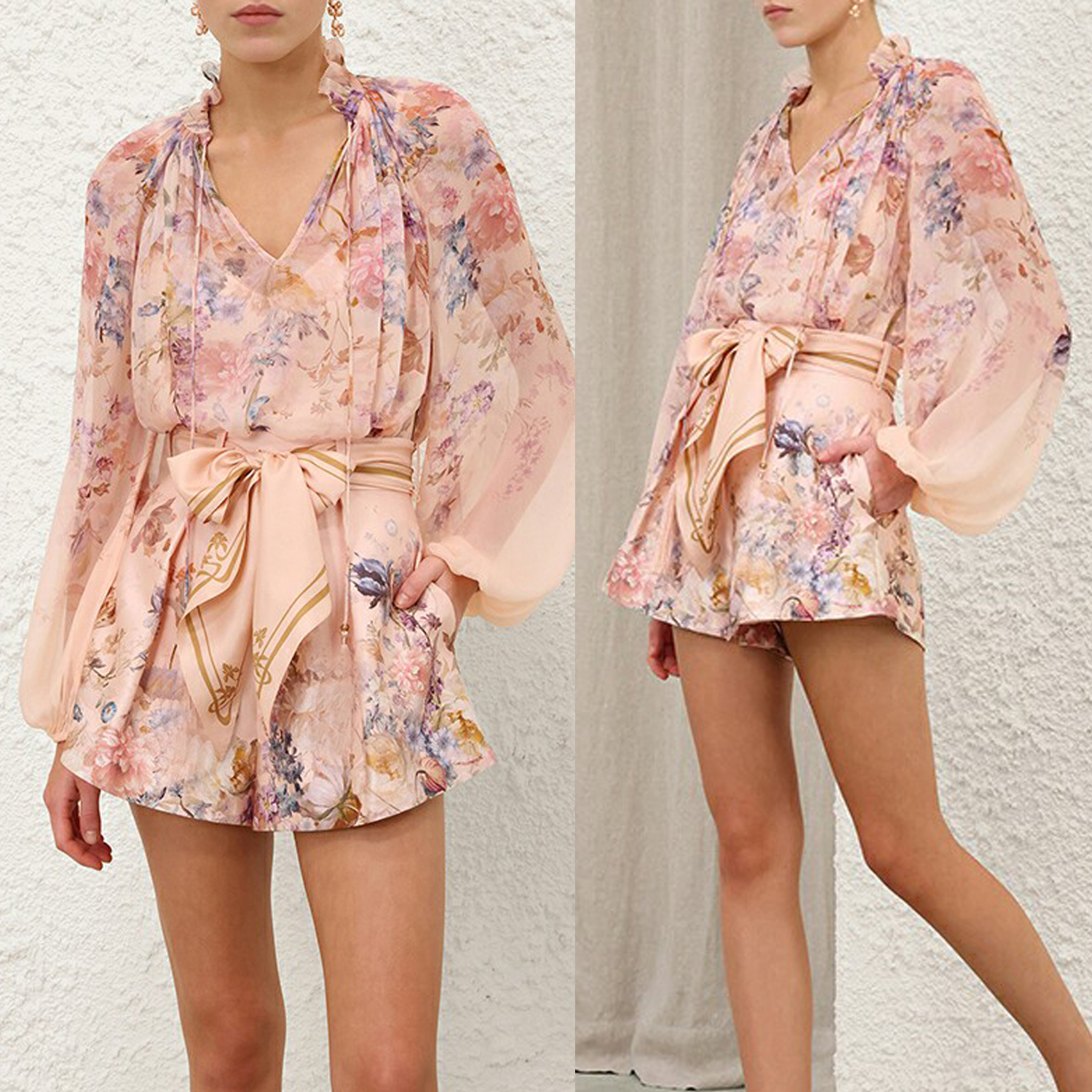 Australian light luxury 2026 autumn ready to wear new VALIANT peach pink printed pleated shirt+detail shorts