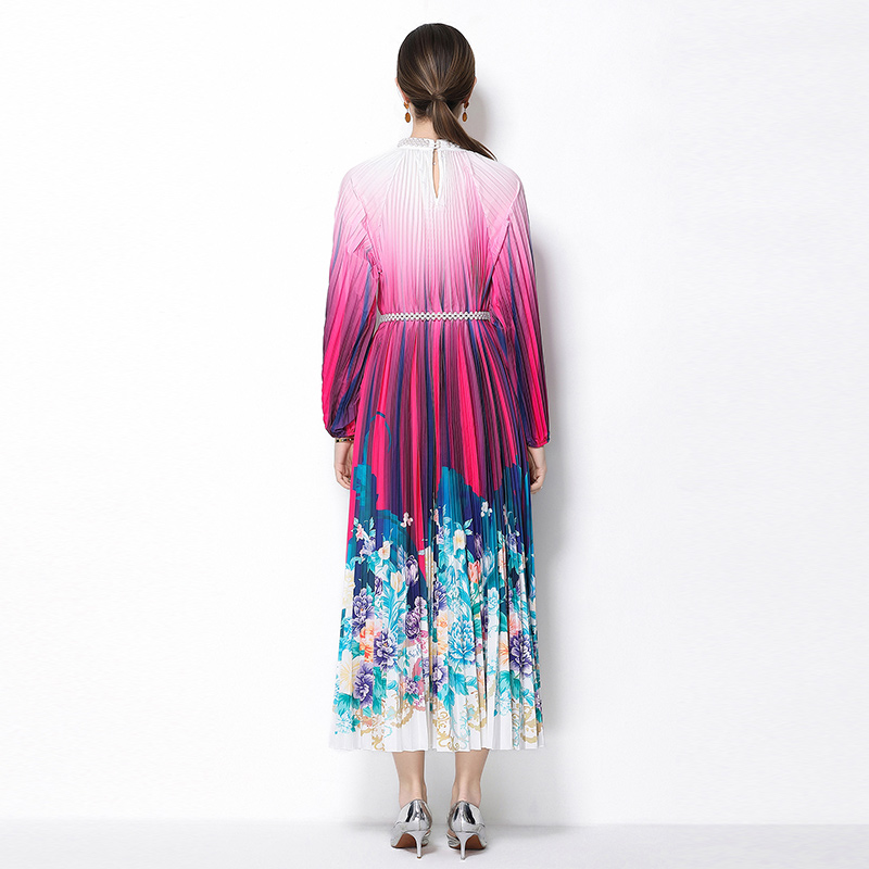 Original 2026 high-end nail bead positioning printed pleated pearl buckle pleated long skirt Original 2026 high-end nail bead positioning printed pleated pearl buckle pleated long skirt