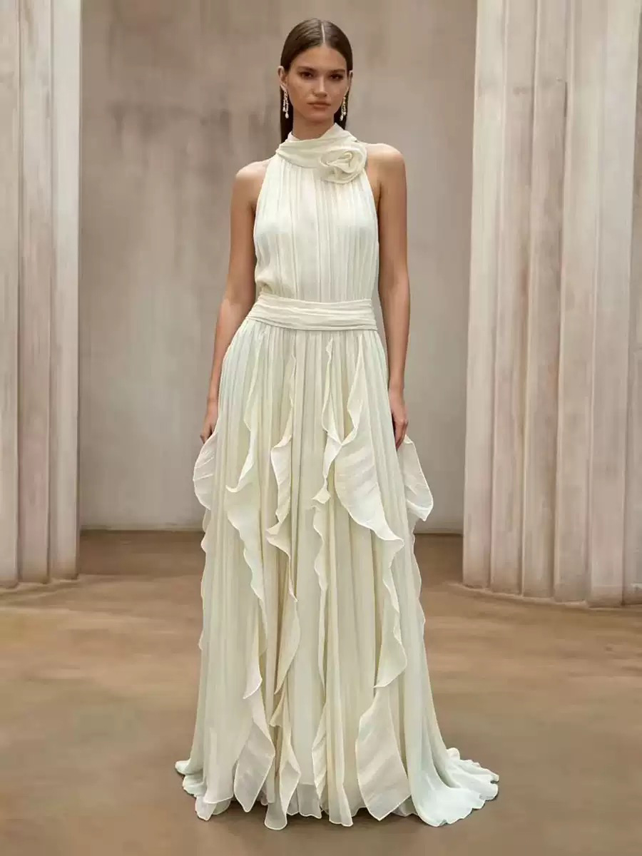 European and American summer new sexy off shoulder sleeveless slim fit dress with ruffled edges, big swing dress, formal dress, long skirt for women European and American summer new sexy off shoulder sleeveless slim fit dress with ruffled edges, big swing dress, formal dress, long skirt for women
