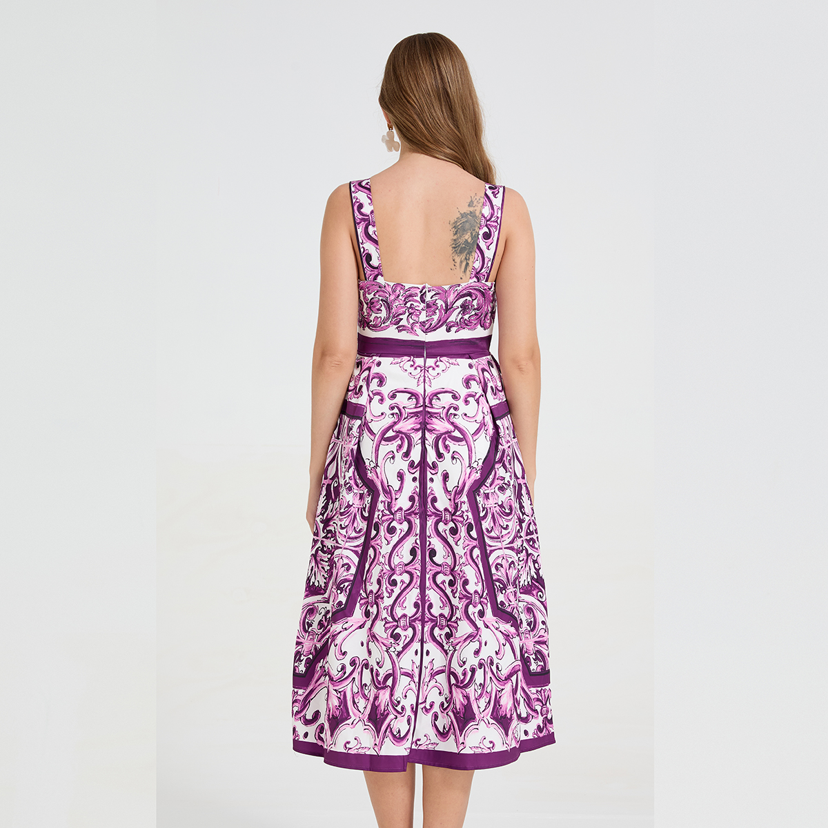 Realistic Baroque style printed positioning fake 2-piece camisole skirt with waist cinching and large swing style dress Realistic Baroque style printed positioning fake 2-piece camisole skirt with waist cinching and large swing style dress
