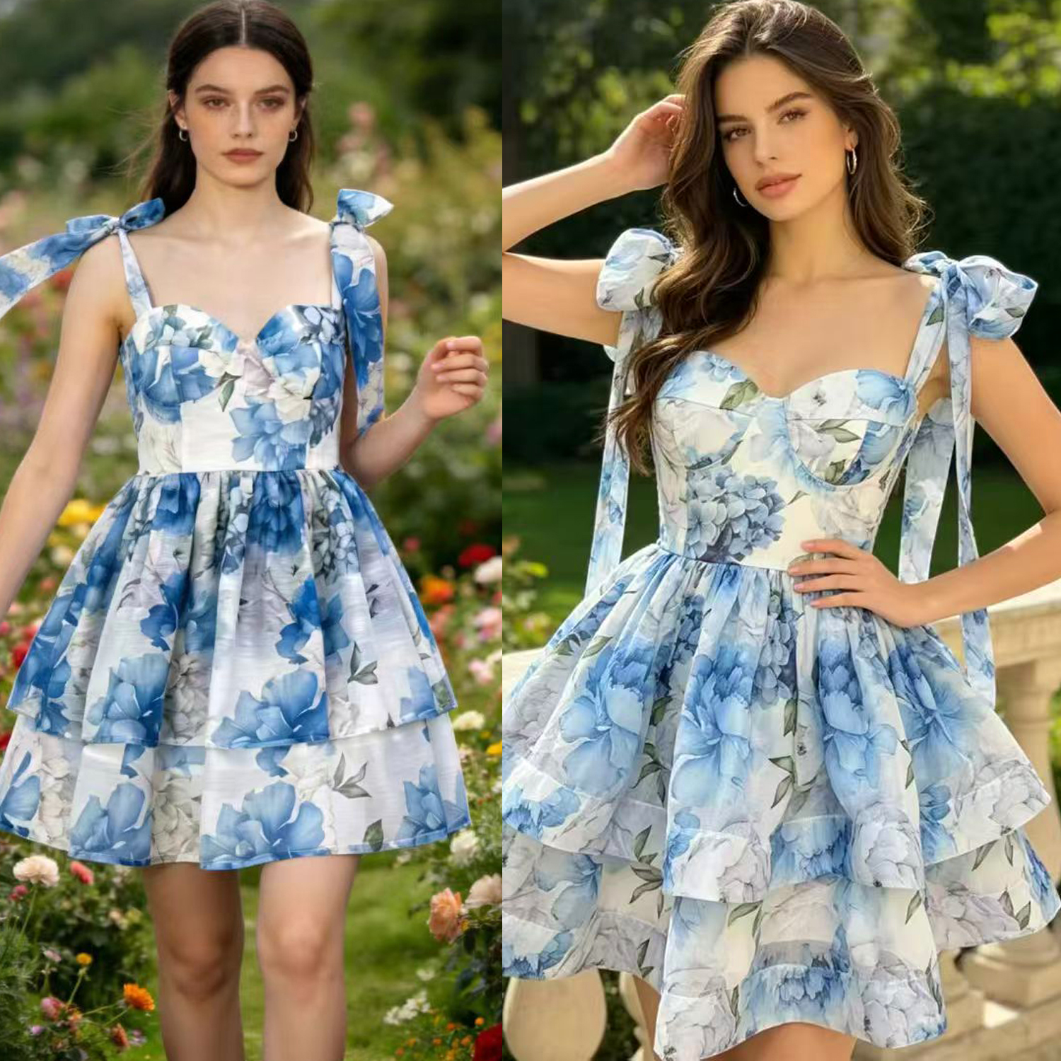 European and American sleeveless camisole strap casual short skirt strapless backless floral print layered cake dress short skirt European and American sleeveless camisole strap casual short skirt strapless backless floral print layered cake dress short skirt