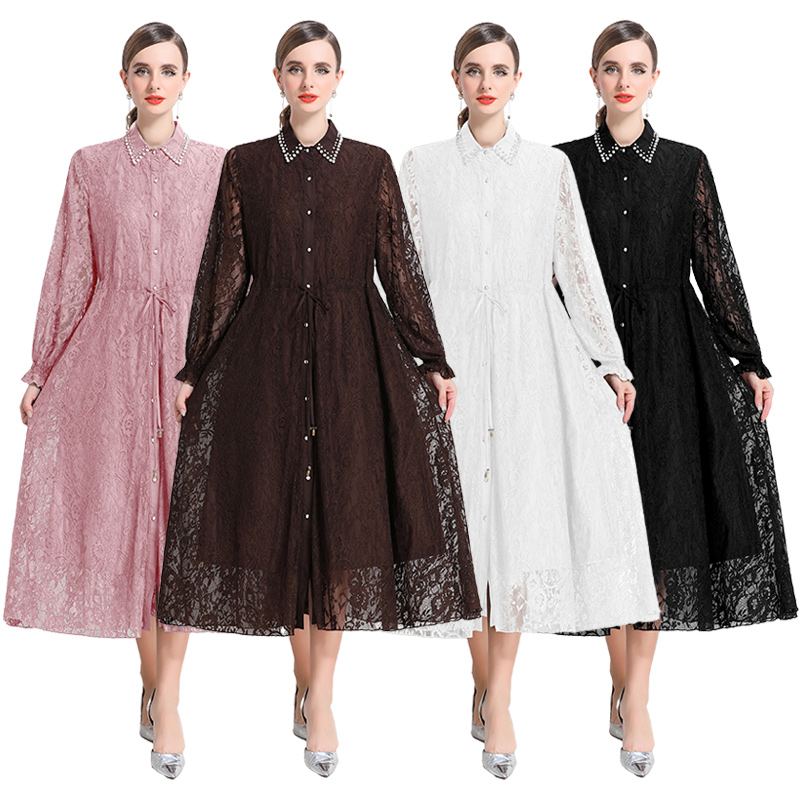 2025 new lace dress pearl versatile temperament loose bottom skirt