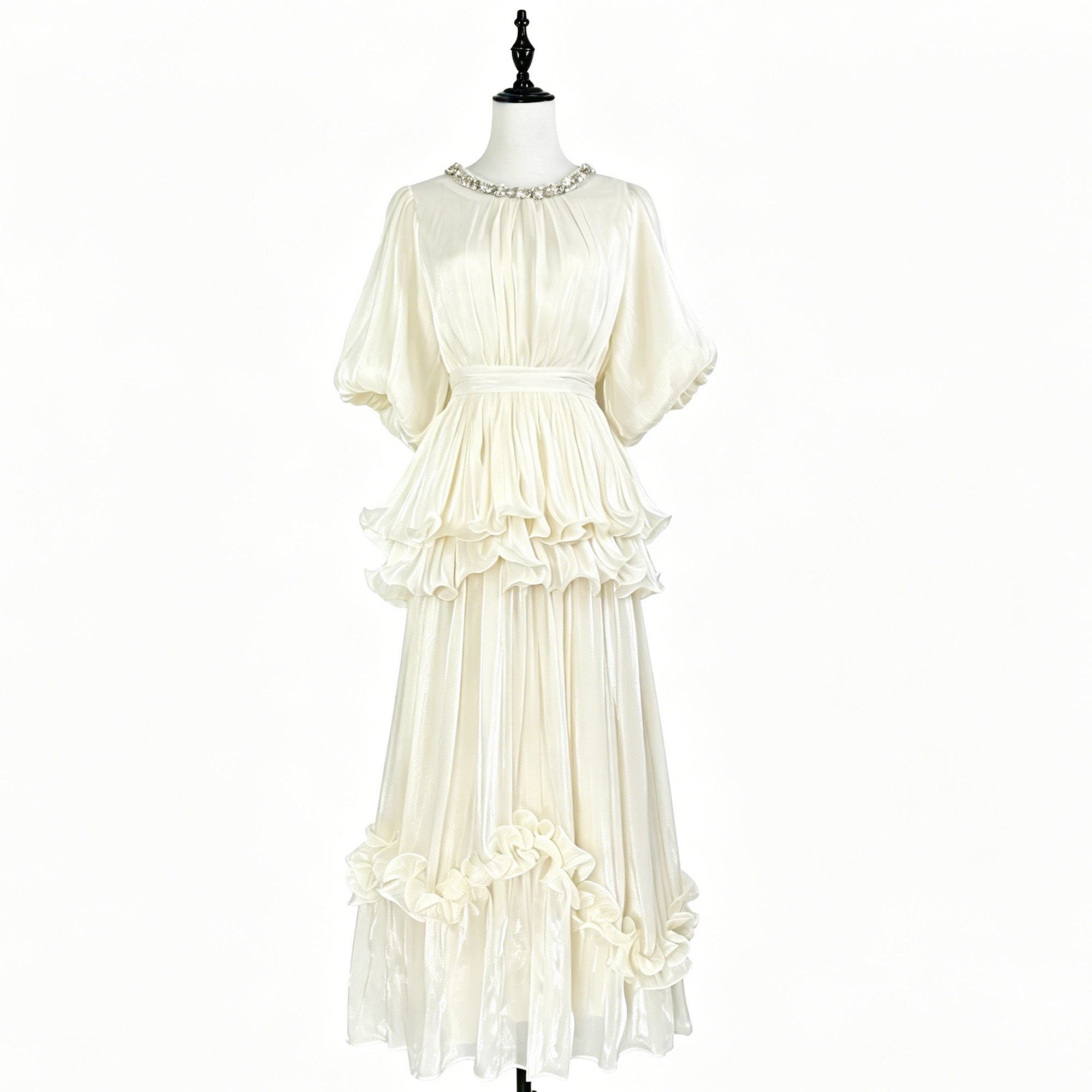 French court style bubble sleeve dress, women's waist cinched, ruffled cake skirt, elegant retro long skirt, formal dress French court style bubble sleeve dress, women's waist cinched, ruffled cake skirt, elegant retro long skirt, formal dress