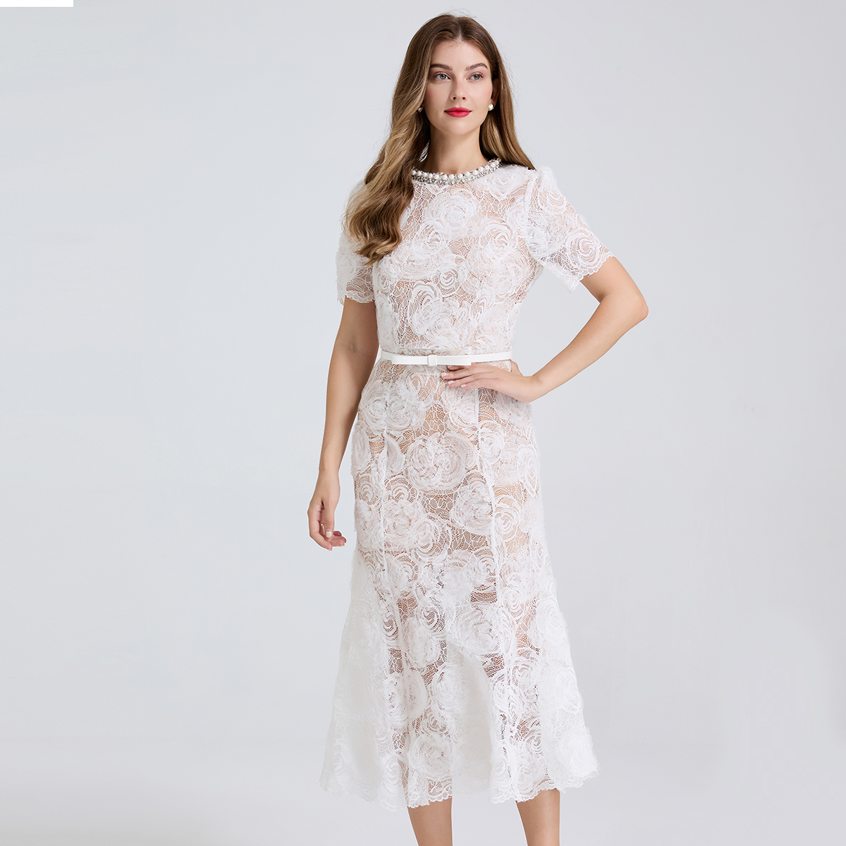 High version heavy-duty three-dimensional chiffon plate flower nail bead diamond decoration slim fit fish tail dress evening dress High version heavy-duty three-dimensional chiffon plate flower nail bead diamond decoration slim fit fish tail dress evening dress