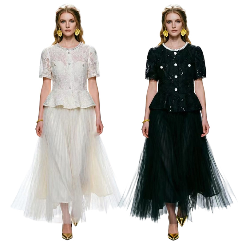 2026 Lace Heavy Industry Splicing Mesh Set Skirt