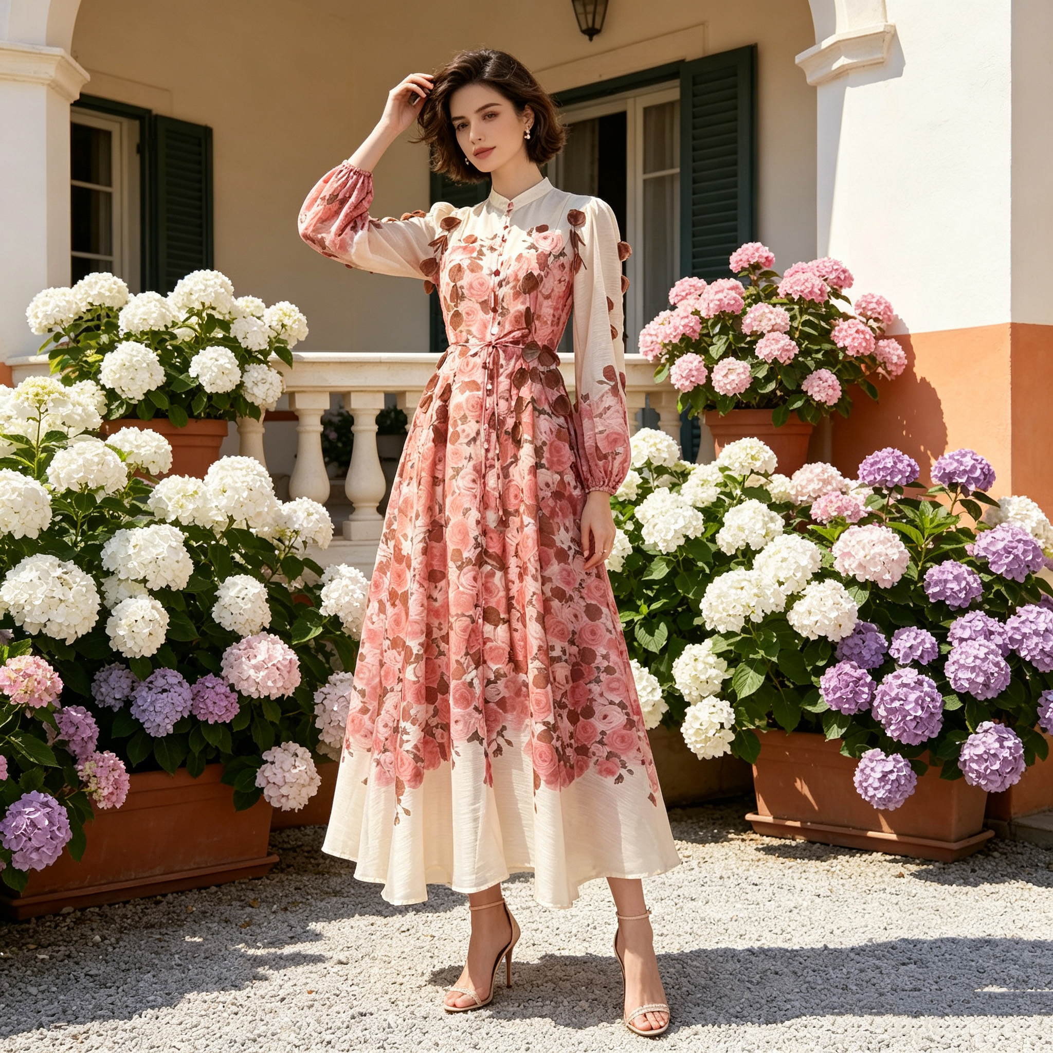 Australian niche 2026 summer elegant stand up collar single breasted heavy industry floral fringe two-piece dress long skirt Australian niche 2026 summer elegant stand up collar single breasted heavy industry floral fringe two-piece dress long skirt