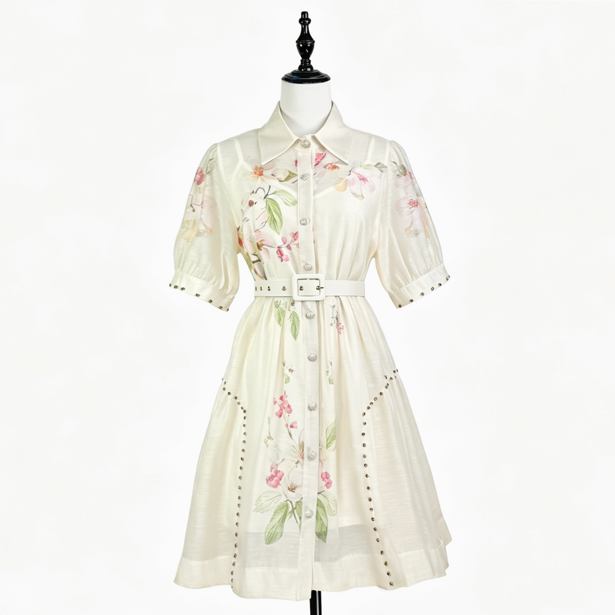 European and American fashion trend explosive temperament commuting OL style high-end short sleeved printed slimming A-line fluffy dress European and American fashion trend explosive temperament commuting OL style high-end short sleeved printed slimming A-line fluffy dress