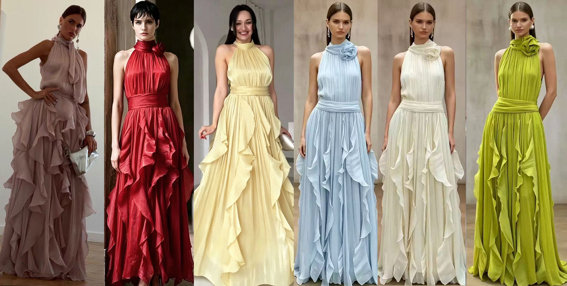 French socialite elegant temperament with ruffled edges, pleated high waist, slim fit, sleeveless long dress, solid color, long skirt for women French socialite elegant temperament with ruffled edges, pleated high waist, slim fit, sleeveless long dress, solid color, long skirt for women