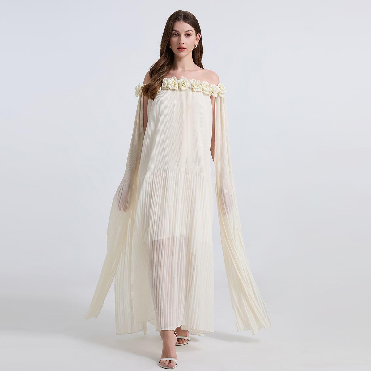 Real shot sexy one neck three-dimensional flower pleated chiffon dress, long skirt, oversized display, high-quality version Real shot sexy one neck three-dimensional flower pleated chiffon dress, long skirt, oversized display, high-quality version