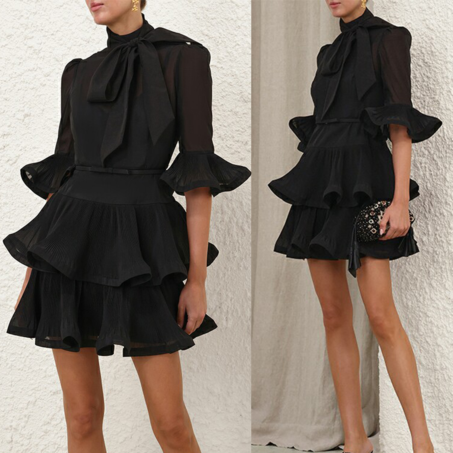 Australian light luxury early autumn sweet girlish style floral dress with ruffled edges for women, cinching waist to show slender figure, trendy skirt Australian light luxury early autumn sweet girlish style floral dress with ruffled edges for women, cinching waist to show slender figure, trendy skirt
