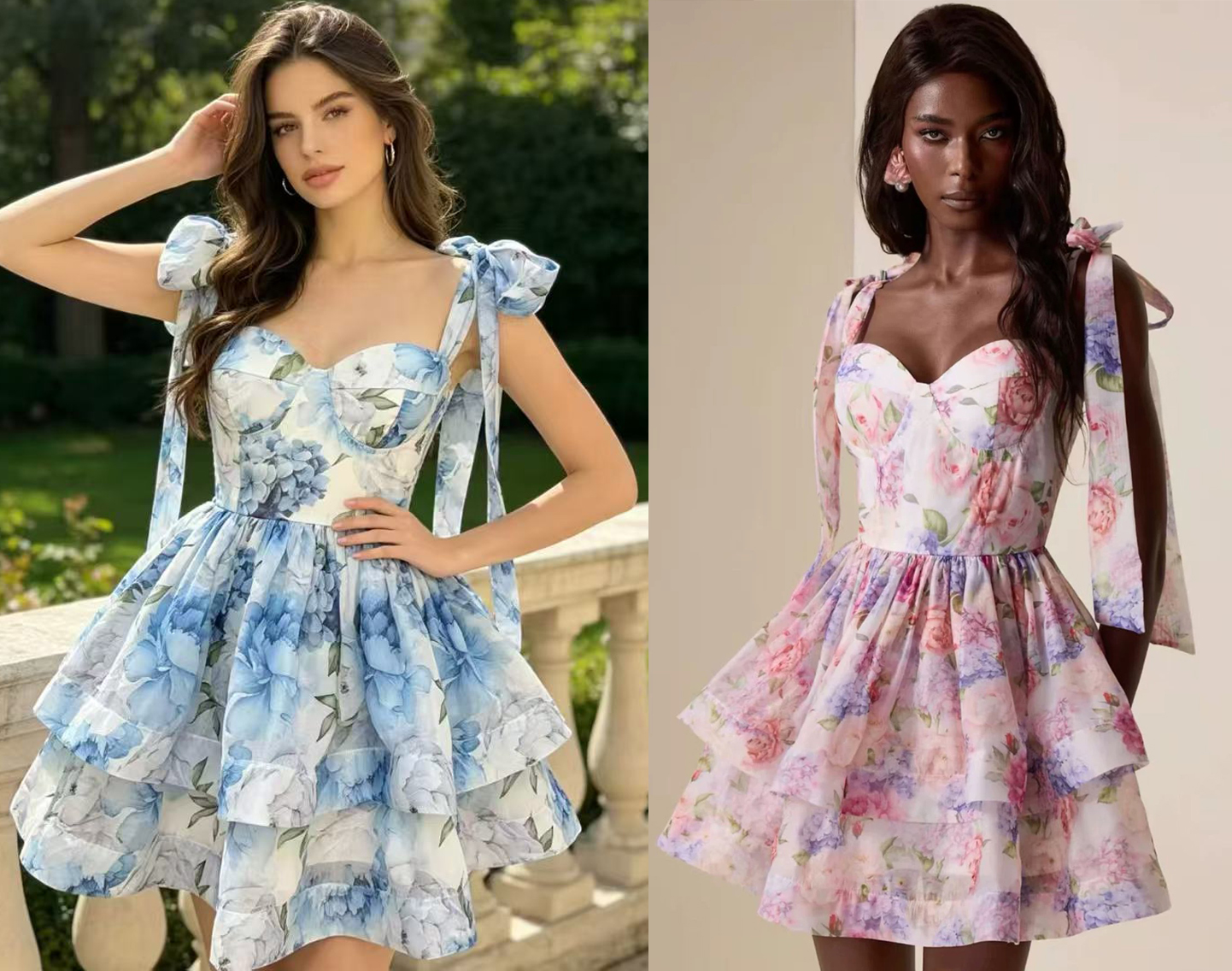 European and American sleeveless camisole strap casual short skirt strapless backless floral print layered cake dress short skirt European and American sleeveless camisole strap casual short skirt strapless backless floral print layered cake dress short skirt