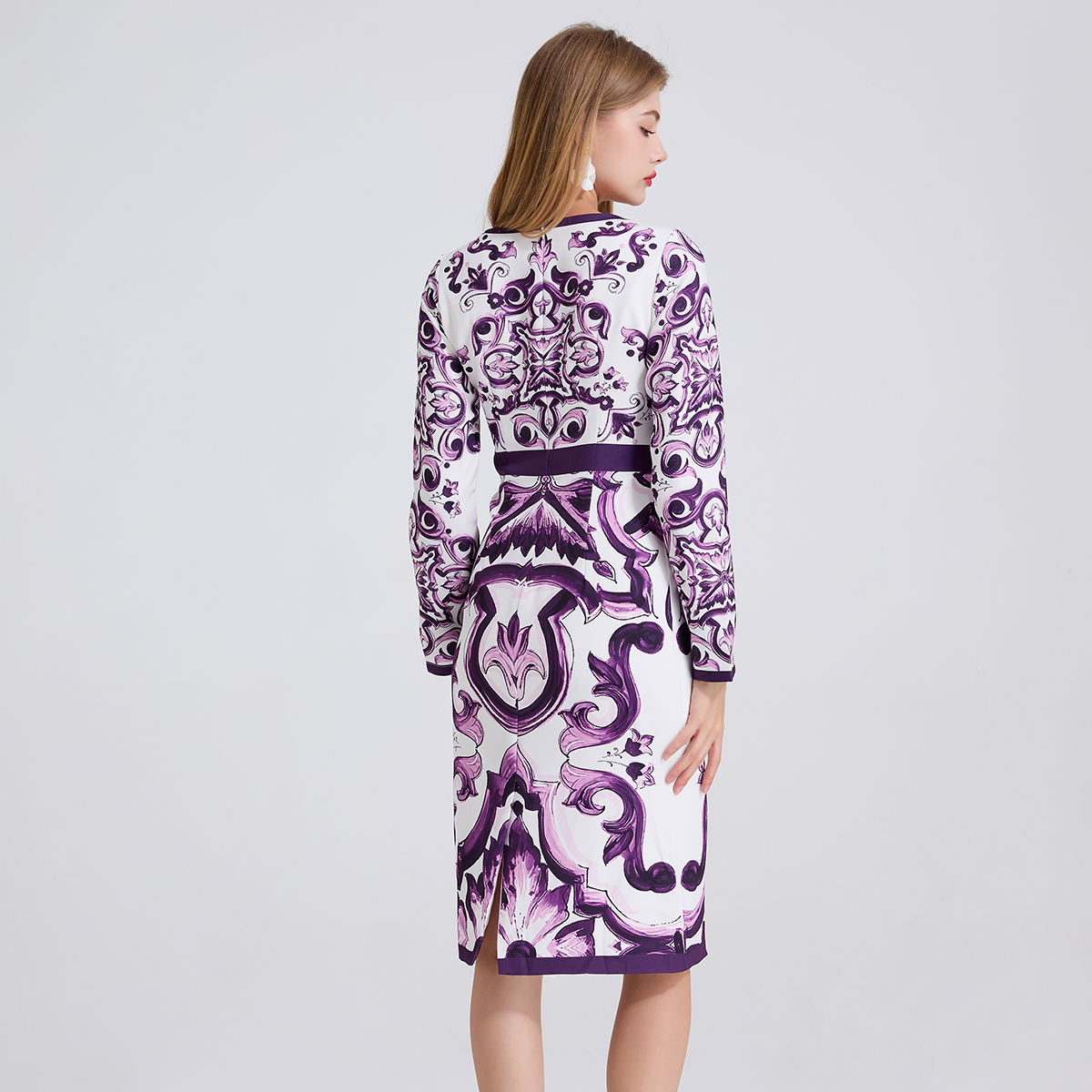 239 New Color Enhancement European and American Positioning Printed Temperament High Waist Bag Hip Dress High Waist Long Sleeve Round Neck Skirt 239 New Color Enhancement European and American Positioning Printed Temperament High Waist Bag Hip Dress High Waist Long Sleeve Round Neck Skirt