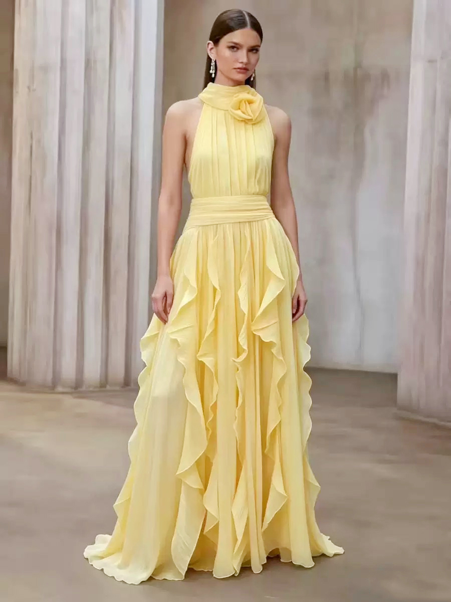 European and American summer new sexy off shoulder sleeveless slim fit dress with ruffled edges, big swing dress, formal dress, long skirt for women European and American summer new sexy off shoulder sleeveless slim fit dress with ruffled edges, big swing dress, formal dress, long skirt for women