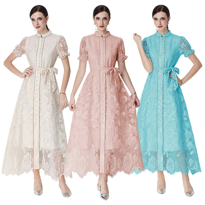 2026 Embroidered Lace Heavy duty Pearl Dress