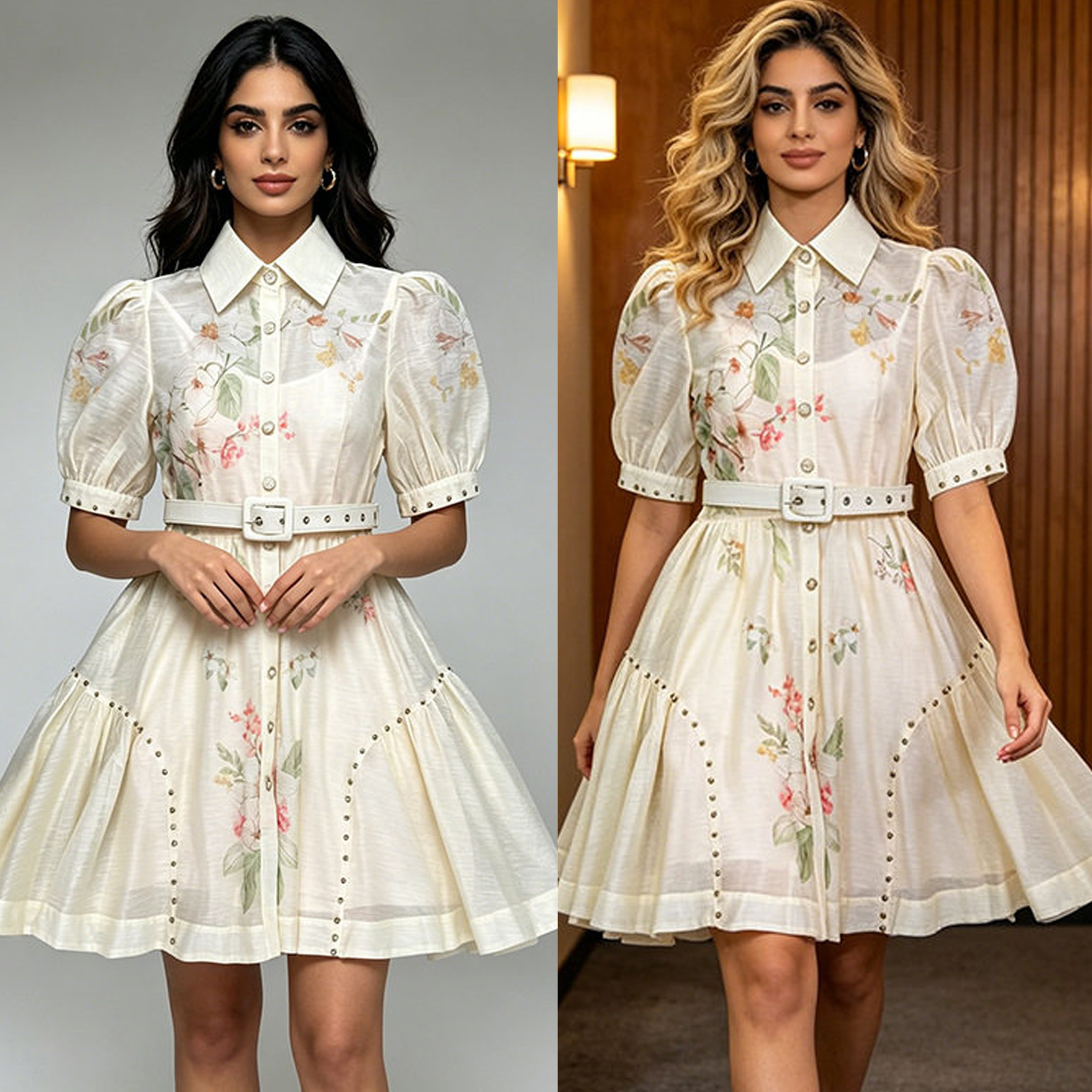European and American fashion trend explosive temperament commuting OL style high-end short sleeved printed slimming A-line fluffy dress European and American fashion trend explosive temperament commuting OL style high-end short sleeved printed slimming A-line fluffy dress
