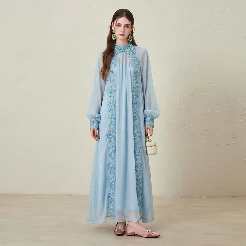 2026 Heavy Industry Nail Bead Lace Embroidered Lantern Sleeve Loose Style Dress 2026 Heavy Industry Nail Bead Lace Embroidered Lantern Sleeve Loose Style Dress