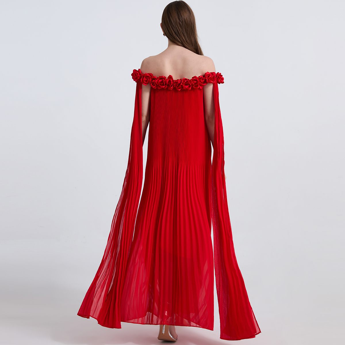 Real shot sexy one neck three-dimensional flower pleated chiffon dress, long skirt, oversized display, high-quality version Real shot sexy one neck three-dimensional flower pleated chiffon dress, long skirt, oversized display, high-quality version