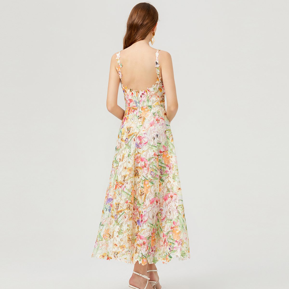 French style niche color three-dimensional flower hollow embroidery suspender skirt, water-soluble lace dress French style niche color three-dimensional flower hollow embroidery suspender skirt, water-soluble lace dress