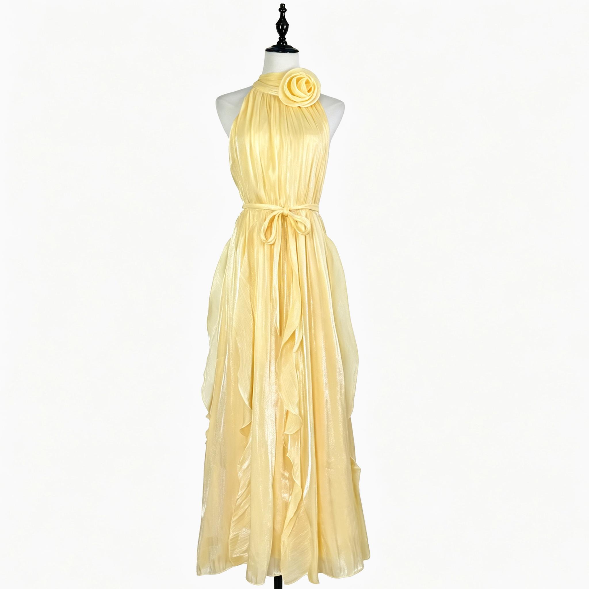 French retro style summer sleeveless flower decoration with ruffled edges, waist cinching, big swing dress, long skirt, flowing long skirt French retro style summer sleeveless flower decoration with ruffled edges, waist cinching, big swing dress, long skirt, flowing long skirt