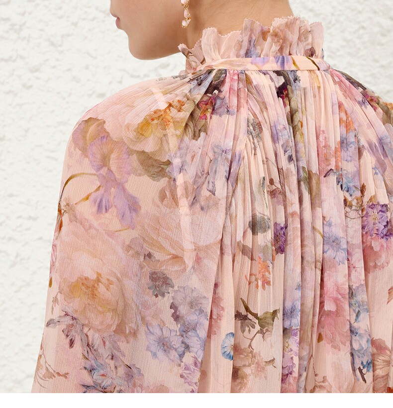 Australian light luxury 2026 autumn ready to wear new VALIANT peach pink printed pleated shirt+detail shorts Australian light luxury 2026 autumn ready to wear new VALIANT peach pink printed pleated shirt+detail shorts