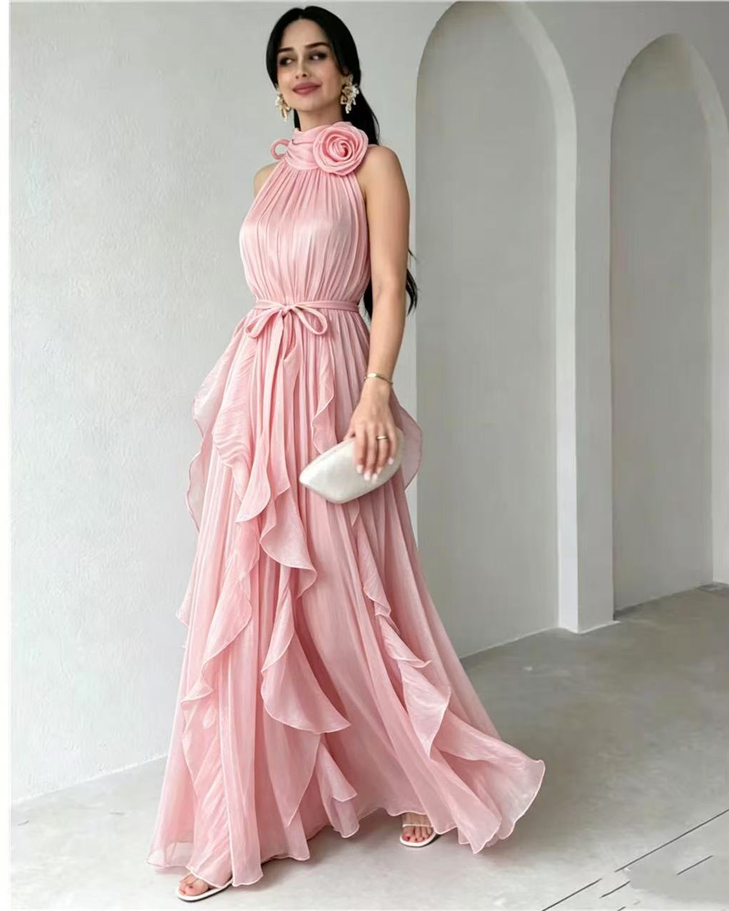 European and American summer new sexy off shoulder sleeveless slim fit dress with ruffled edges, big swing dress, formal dress, long skirt for women European and American summer new sexy off shoulder sleeveless slim fit dress with ruffled edges, big swing dress, formal dress, long skirt for women