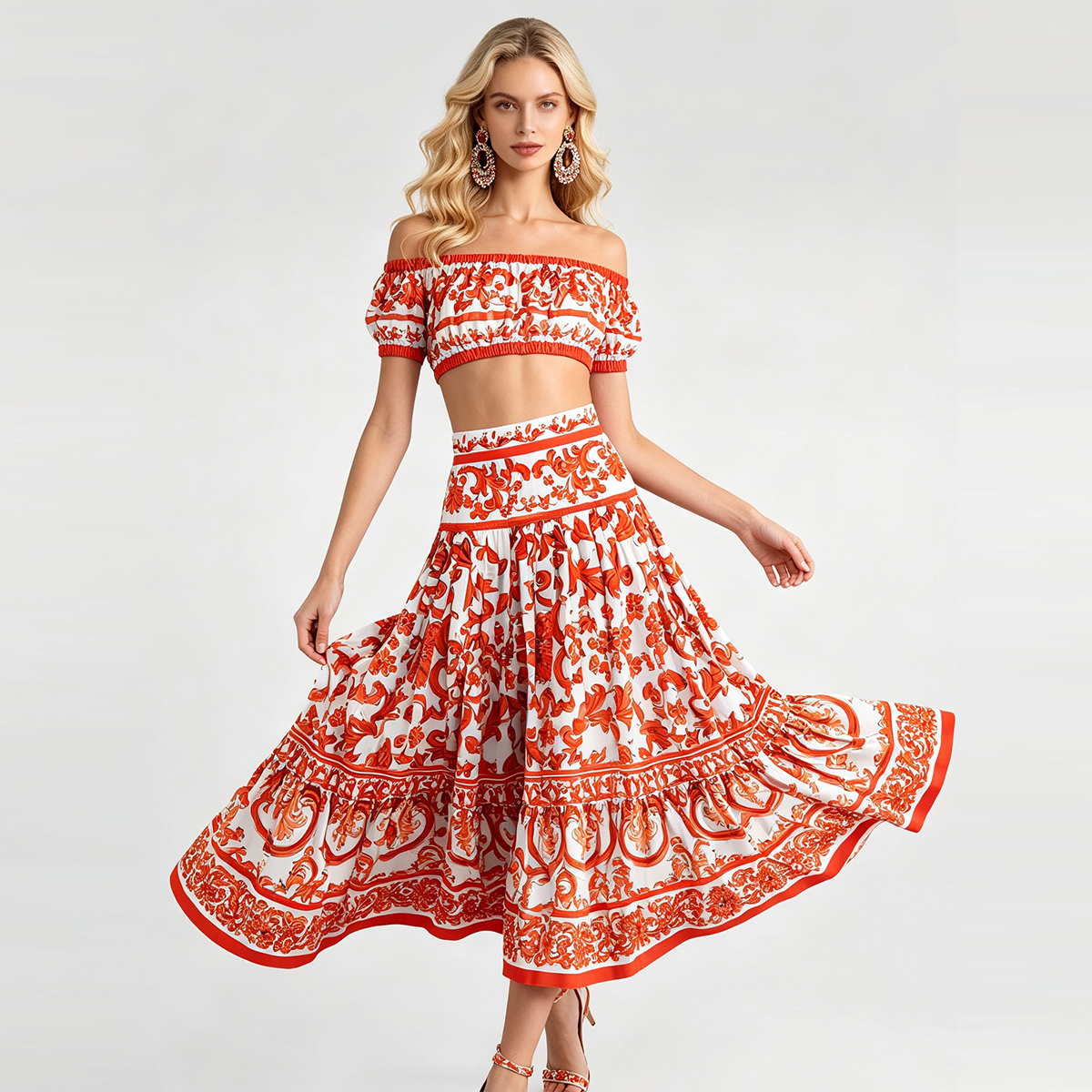 One neck off shoulder short strapless top+high waisted skirt two-piece fashionable set One neck off shoulder short strapless top+high waisted skirt two-piece fashionable set