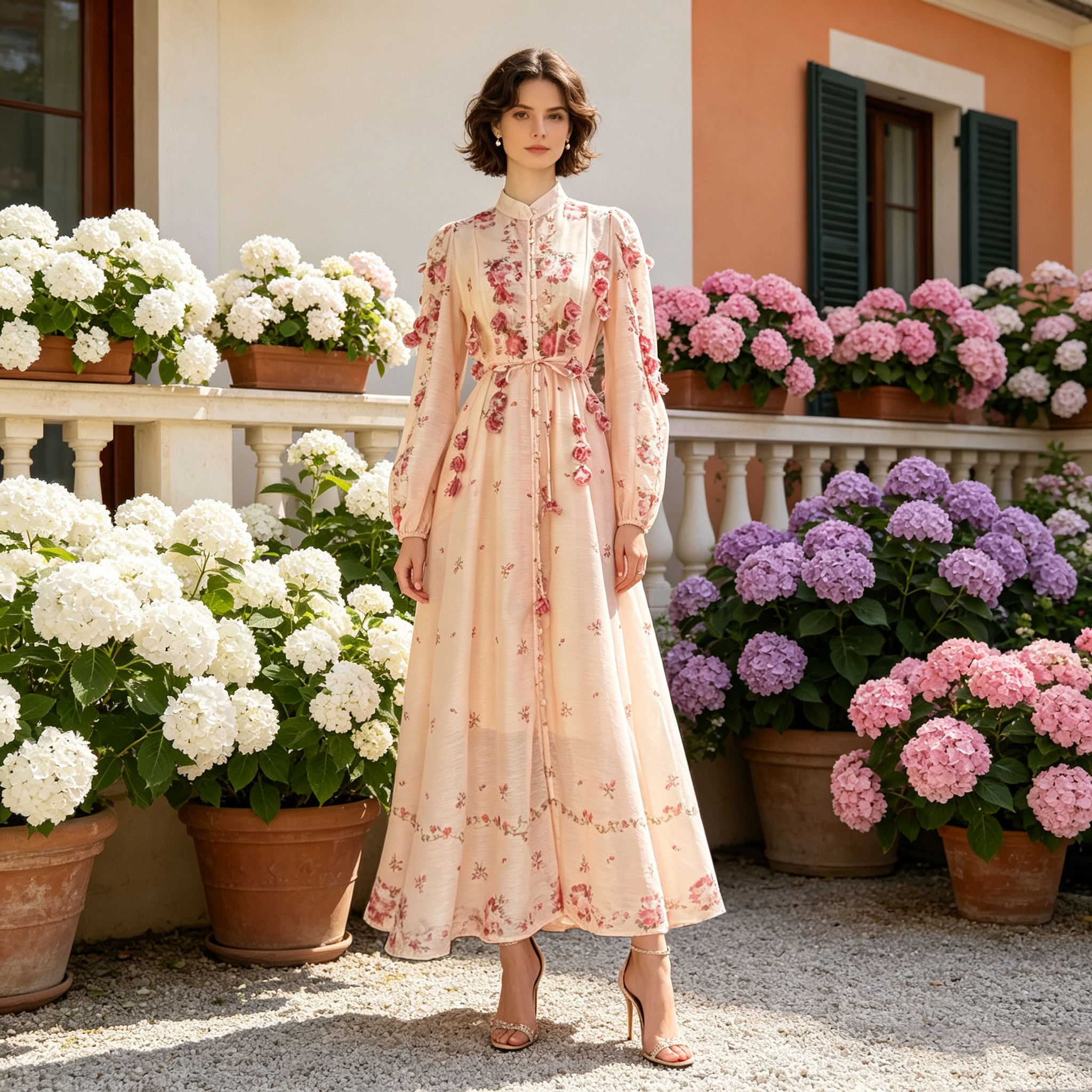 Australian niche 2026 summer elegant stand up collar single breasted heavy industry floral fringe two-piece dress long skirt Australian niche 2026 summer elegant stand up collar single breasted heavy industry floral fringe two-piece dress long skirt