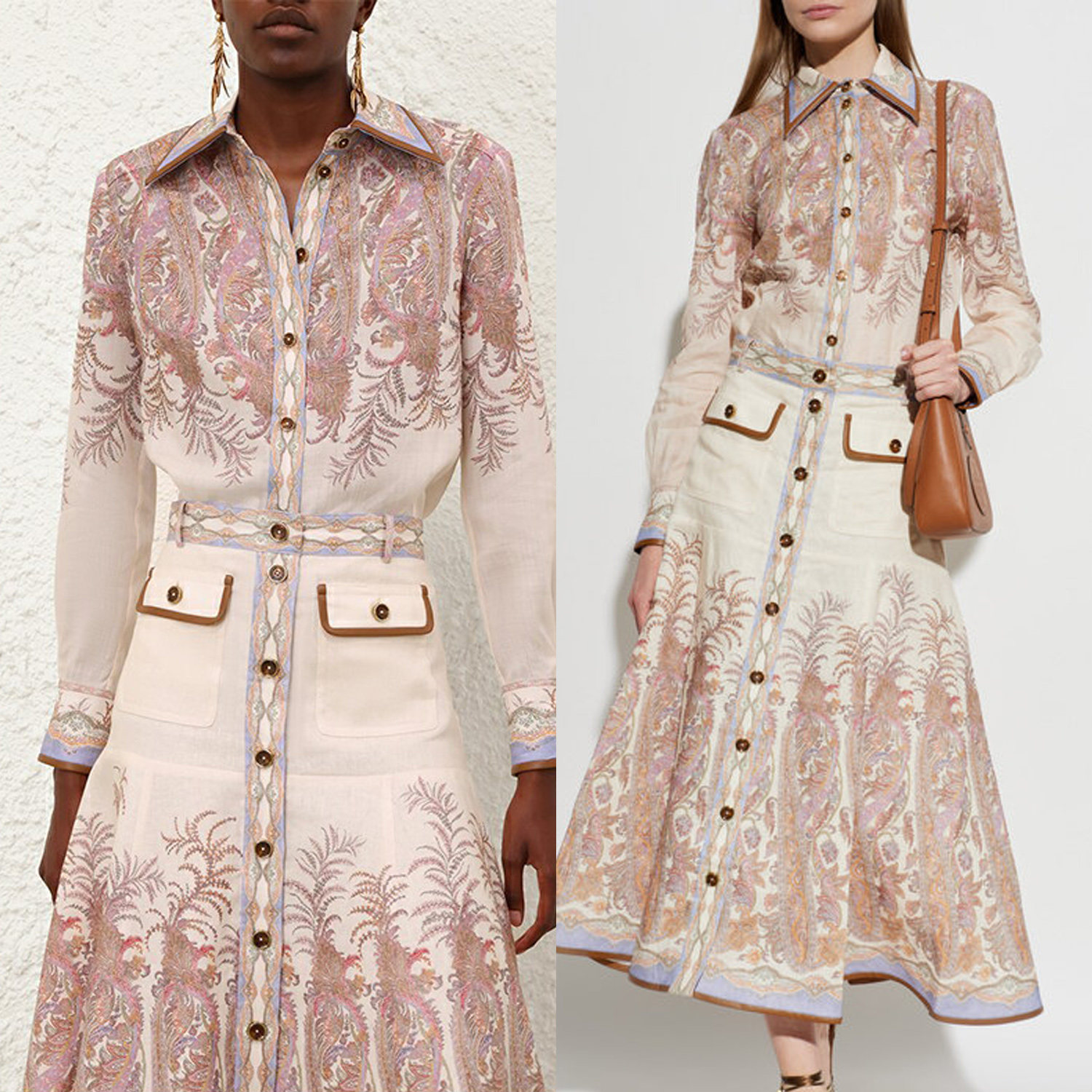 Australian Paisley printed shirt half skirt set for women, loose and slimming temperament, linen blend three piece set skirt