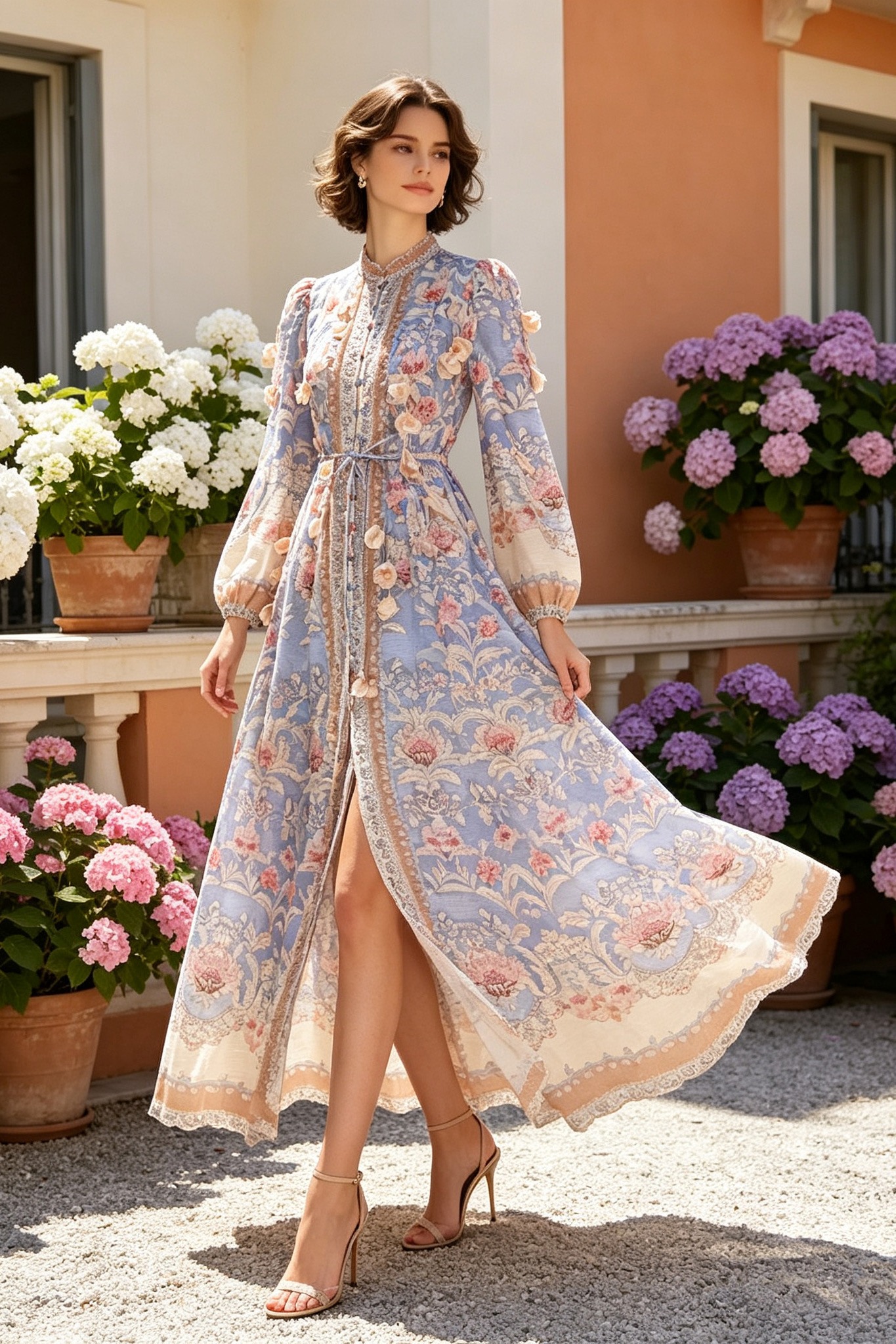 Australian niche 2026 summer elegant stand up collar single breasted heavy industry floral fringe two-piece dress long skirt Australian niche 2026 summer elegant stand up collar single breasted heavy industry floral fringe two-piece dress long skirt