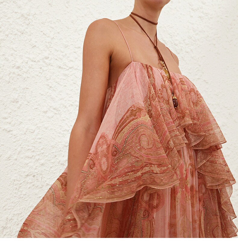 New SUNDANCE lotus leaf side length camisole dress for summer 2026 in Australia, Bohemian vacation long dress New SUNDANCE lotus leaf side length camisole dress for summer 2026 in Australia, Bohemian vacation long dress