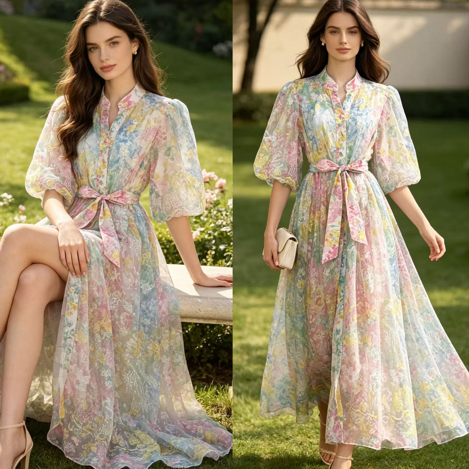 French retro palace style, high-end feel, heavy lace embroidery, waist cinching and slimming lace up dress, large swing long skirt French retro palace style, high-end feel, heavy lace embroidery, waist cinching and slimming lace up dress, large swing long skirt