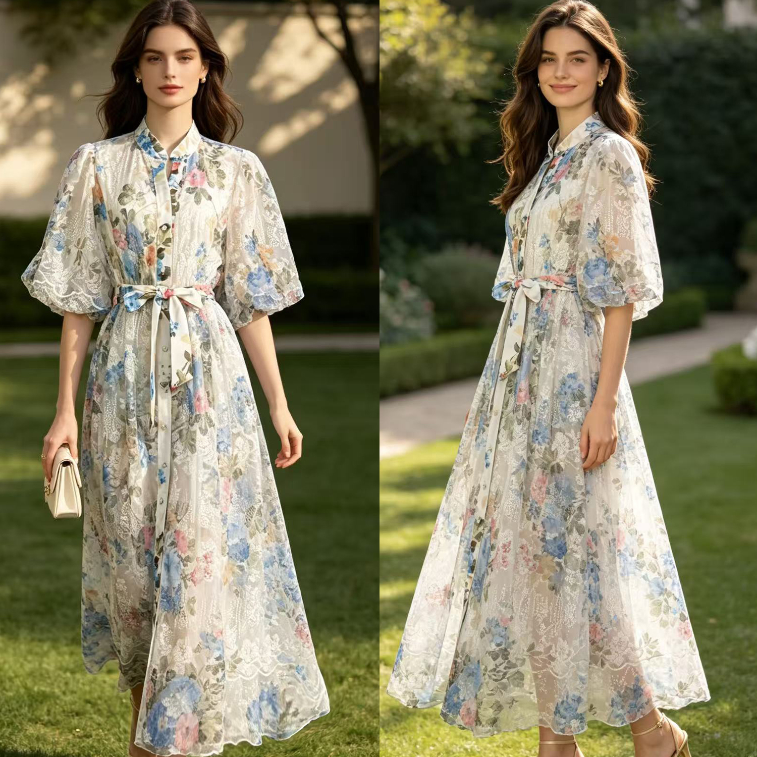 French retro palace style, high-end feel, heavy lace embroidery, waist cinching and slimming lace up dress, large swing long skirt French retro palace style, high-end feel, heavy lace embroidery, waist cinching and slimming lace up dress, large swing long skirt