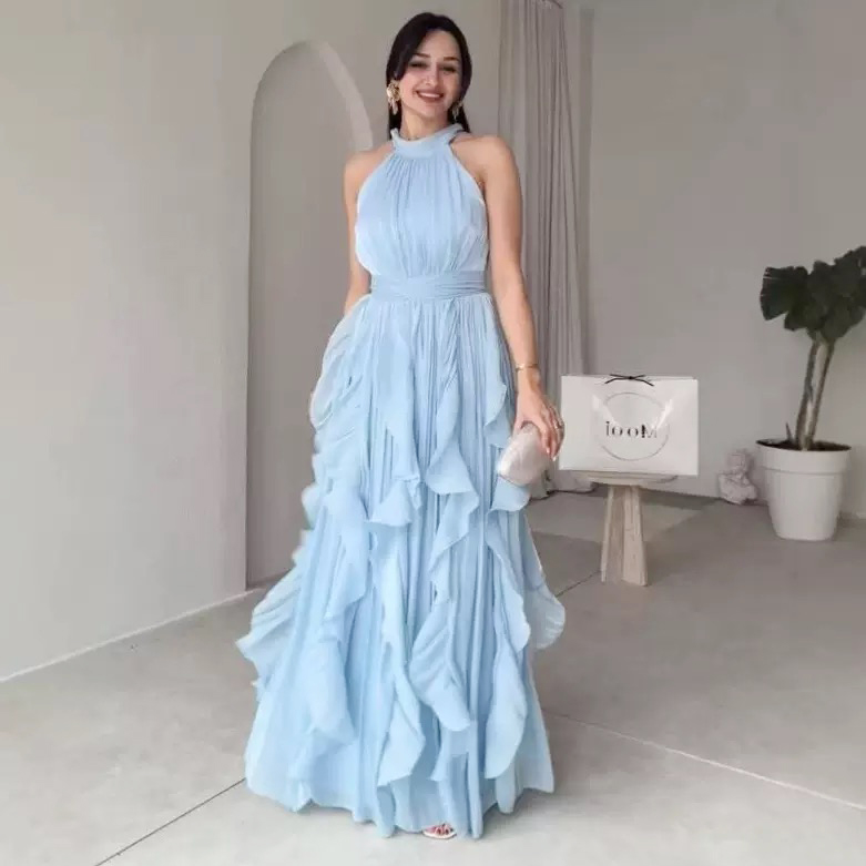 European and American summer new sexy off shoulder sleeveless slim fit dress with ruffled edges, big swing dress, formal dress, long skirt for women European and American summer new sexy off shoulder sleeveless slim fit dress with ruffled edges, big swing dress, formal dress, long skirt for women