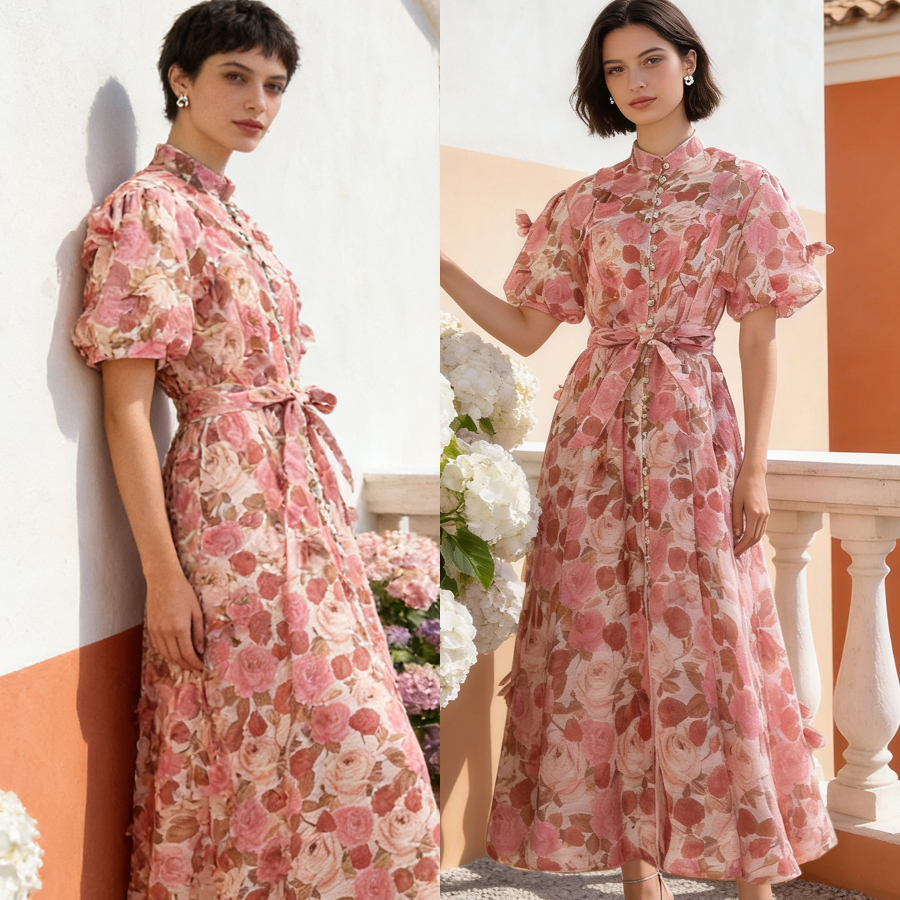 Australian New Elegant Women's Retro Printed Heavy duty Handmade Flower Decoration Waist Swing Dress Long Skirt Australian New Elegant Women's Retro Printed Heavy duty Handmade Flower Decoration Waist Swing Dress Long Skirt