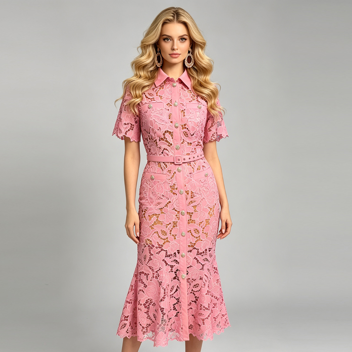 Summer New Product: High end Water soluble Three dimensional Scissors Shirt, Collar, High waisted Dress, Hip Wrapping, Slimming Fishtail Skirt Summer New Product: High end Water soluble Three dimensional Scissors Shirt, Collar, High waisted Dress, Hip Wrapping, Slimming Fishtail Skirt
