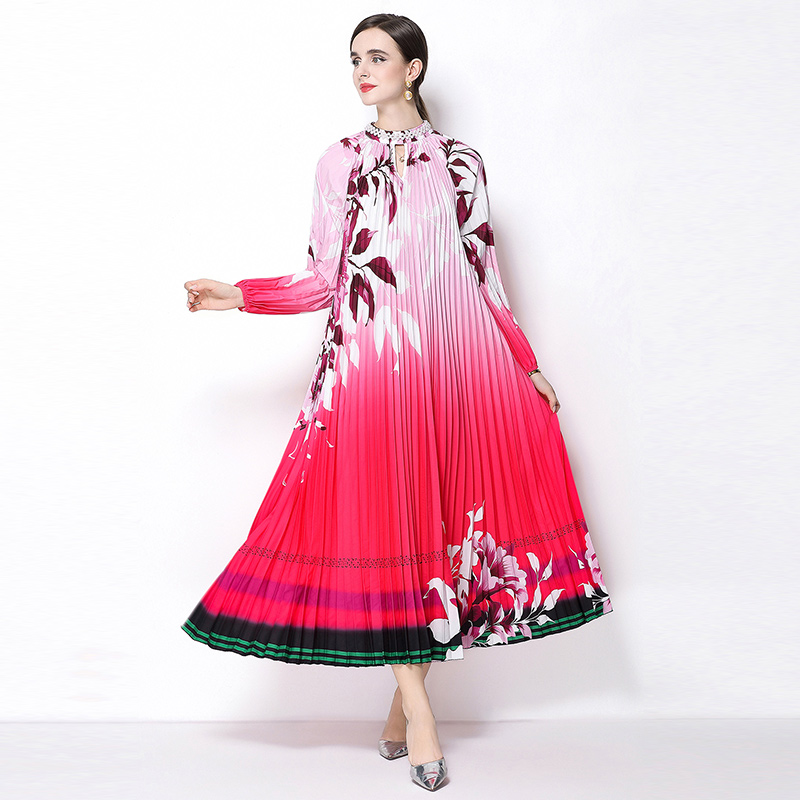 Original 2026 high-end nail bead positioning printed pleated pearl buckle pleated long skirt Original 2026 high-end nail bead positioning printed pleated pearl buckle pleated long skirt
