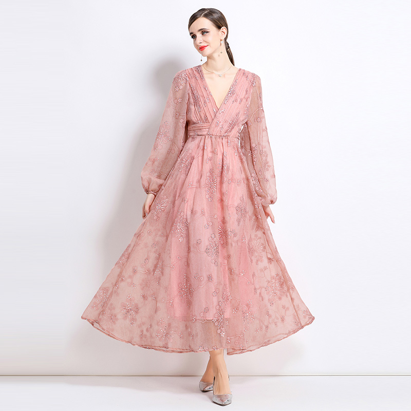 2025 French romantic sequin embroidered dress with a grand display and printed light luxury skirt 2025 French romantic sequin embroidered dress with a grand display and printed light luxury skirt