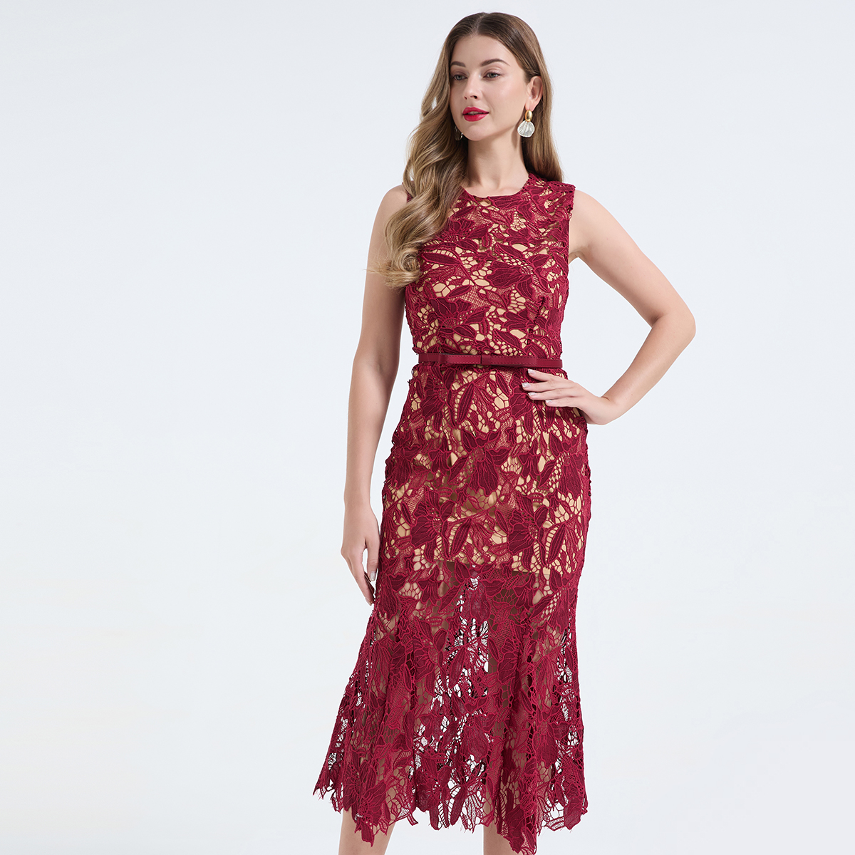 Real shot of Heavy Industry's three-dimensional water-soluble lace hollow out sleeveless waist fish tail dress, slim fit high waisted dress Real shot of Heavy Industry's three-dimensional water-soluble lace hollow out sleeveless waist fish tail dress, slim fit high waisted dress