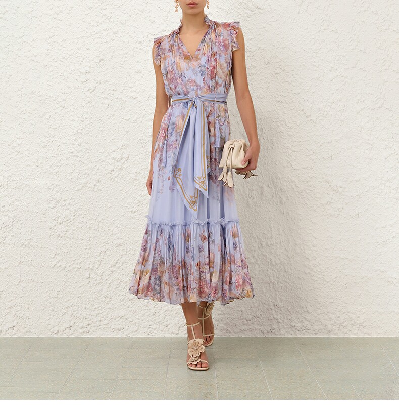 Australia 2026 autumn ready to wear new VALIANT blue floral pattern flowing style dress mid length skirt Australia 2026 autumn ready to wear new VALIANT blue floral pattern flowing style dress mid length skirt